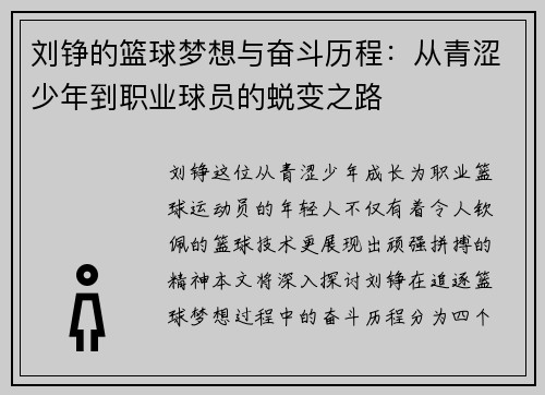 刘铮的篮球梦想与奋斗历程：从青涩少年到职业球员的蜕变之路