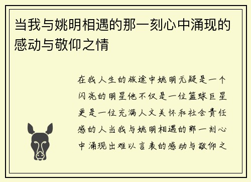 当我与姚明相遇的那一刻心中涌现的感动与敬仰之情