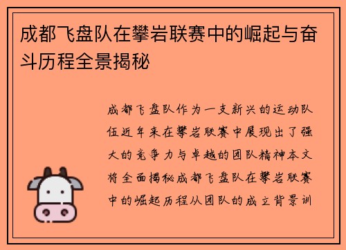 成都飞盘队在攀岩联赛中的崛起与奋斗历程全景揭秘